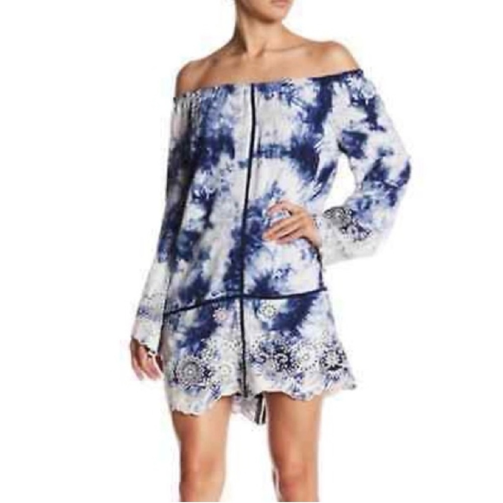 Romeo + Juliet Couture Dress Off Shoulder Tunic Tie Dye Long Sleeve Sz Large